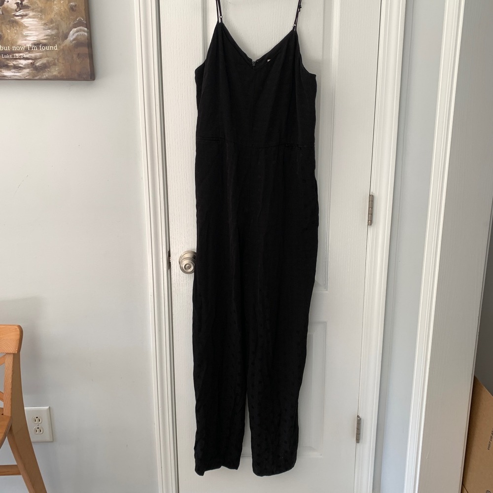 Anthropologie Essential Jumpsuit Black Polka Dot Jacquard Wide Leg Size 12